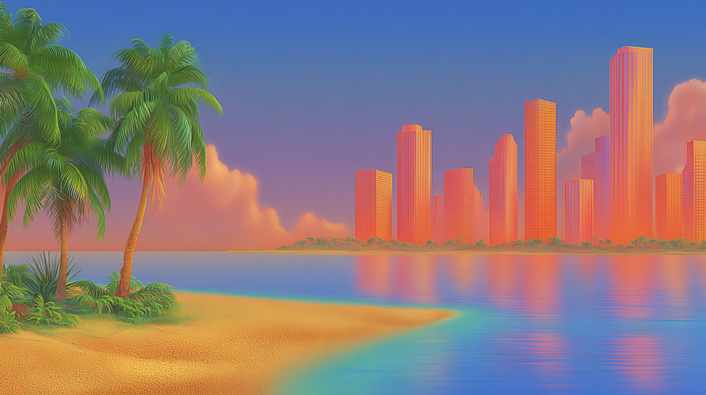 fluzdesign miami skyline with negative space Soft digital pai 2e080a70 0b4e 4570 a921 9bea19f6fed1 2