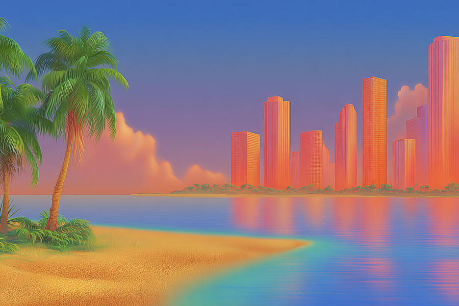 fluzdesign miami skyline with negative space Soft digital pai 2e080a70 0b4e 4570 a921 9bea19f6fed1 2