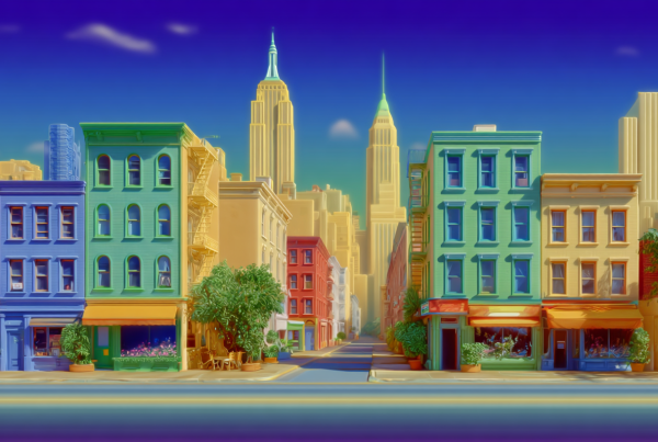 fluzdesign nyc neighborhood street with restaurants Soft digi f9ca2156 b620 4ede 878f badd434ddcde 2